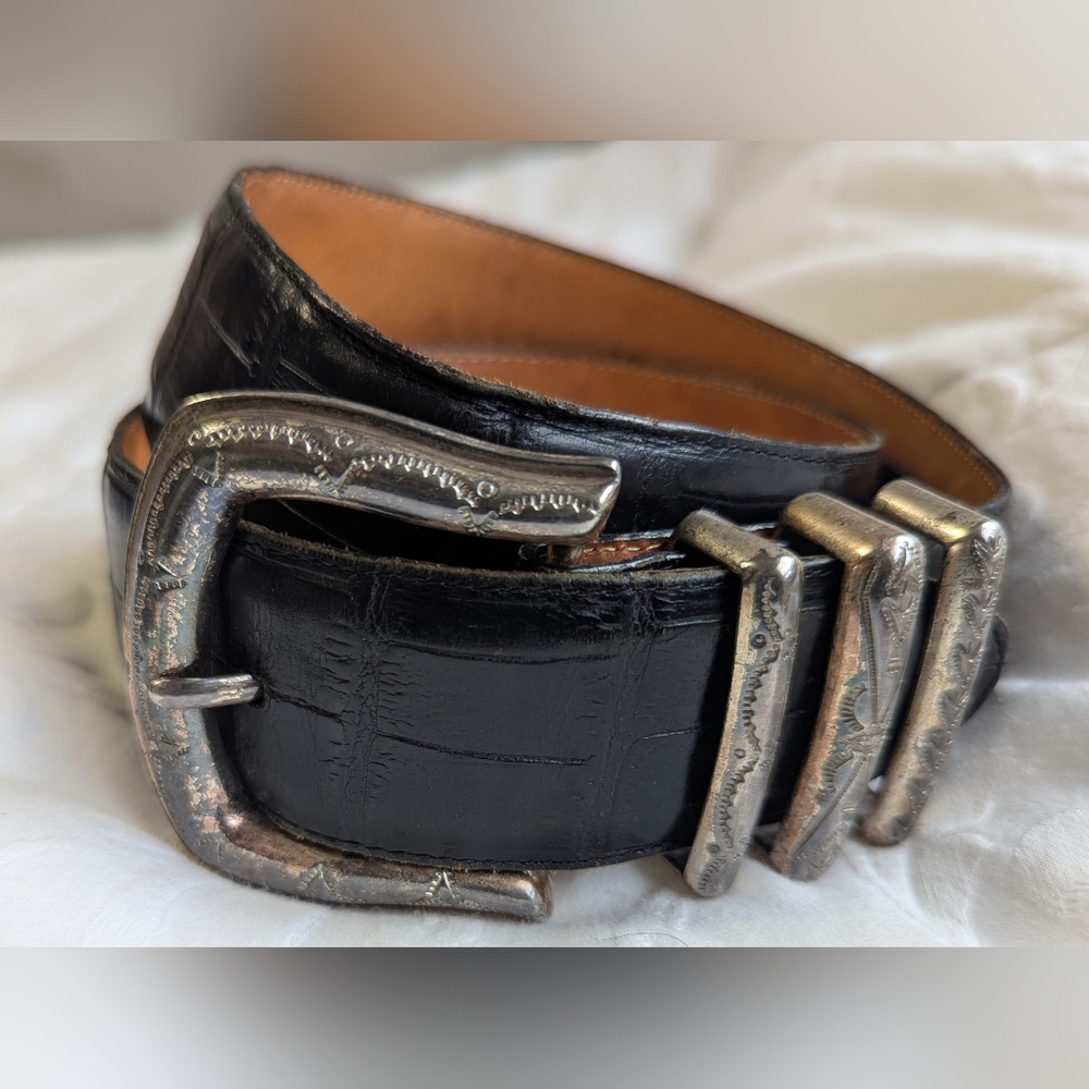 Vintage Brighton Black Leather Western Belt Size 36 In